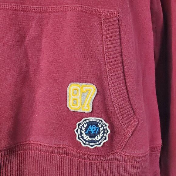 Aeropostale Women’s Pullover Hoodie XL Maroon Chenille Logo Kangaroo Pocket - Picture 3 of 6